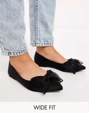 ASOS Lila Wide Bow Flats in Black