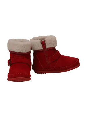 Baby Girls Red Suede Faux Fur Fleeced Lining Cuff Aubin Boots 3-4 Baby