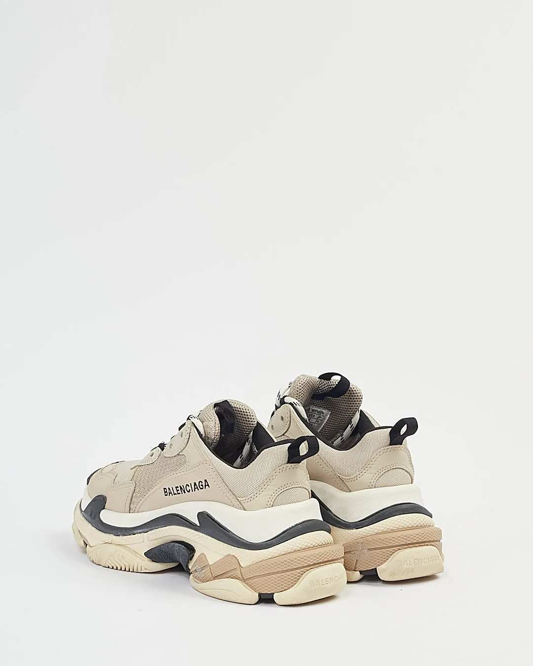 Balenciaga Beige/Black Leather & Fabric Triple S Sneakers - 36