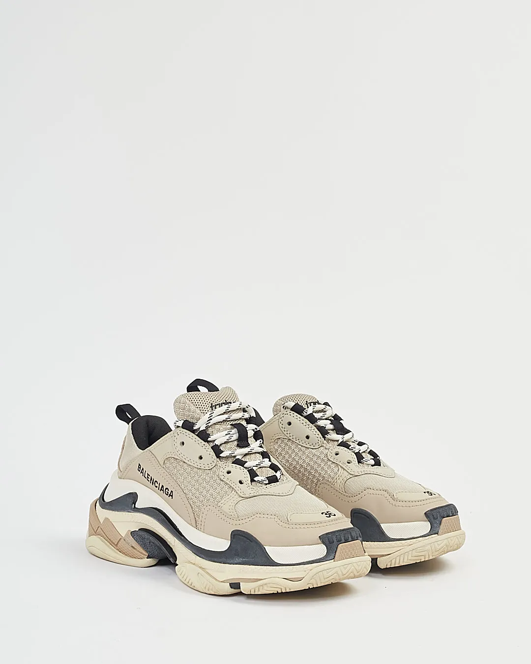 Balenciaga Beige/Black Leather & Fabric Triple S Sneakers - 36