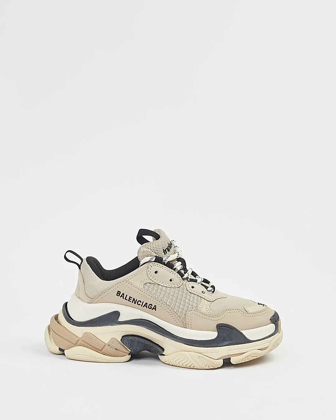 Balenciaga Beige/Black Leather & Fabric Triple S Sneakers - 36