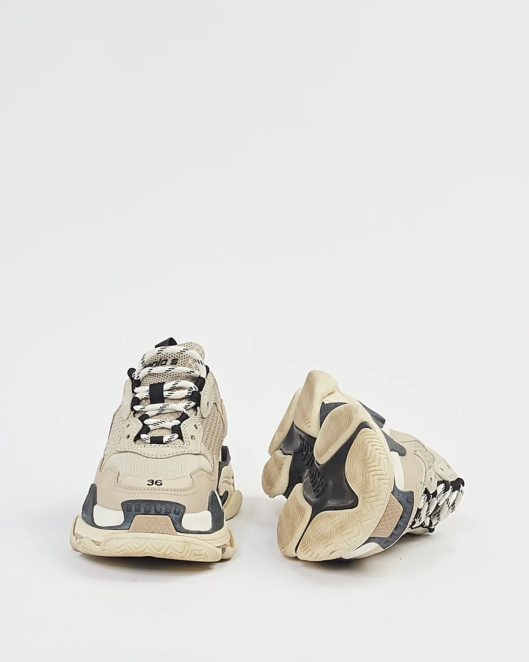 Balenciaga Beige/Black Leather & Fabric Triple S Sneakers - 36