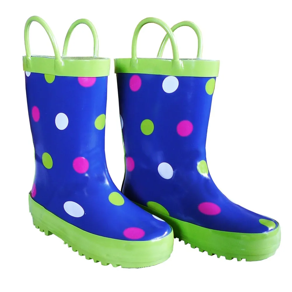 Blue Polka Dots Girls Rain Boots 11-3