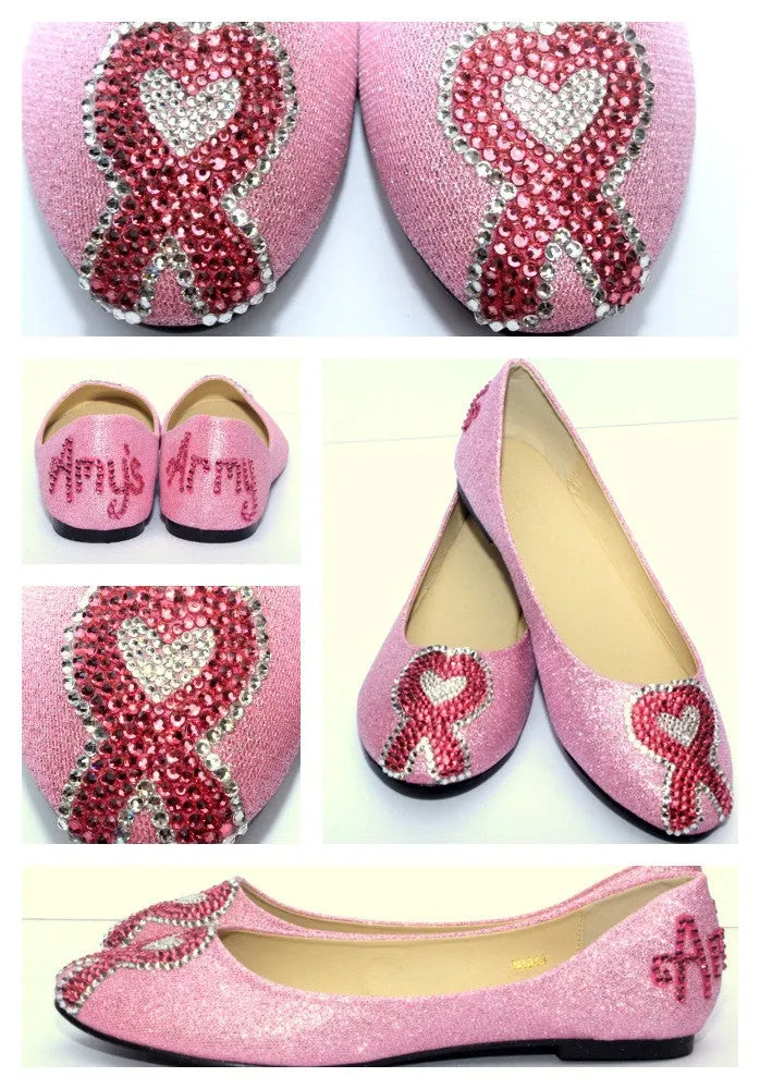 Breast Cancer Heart Ribbon-Custom Crystal Flats