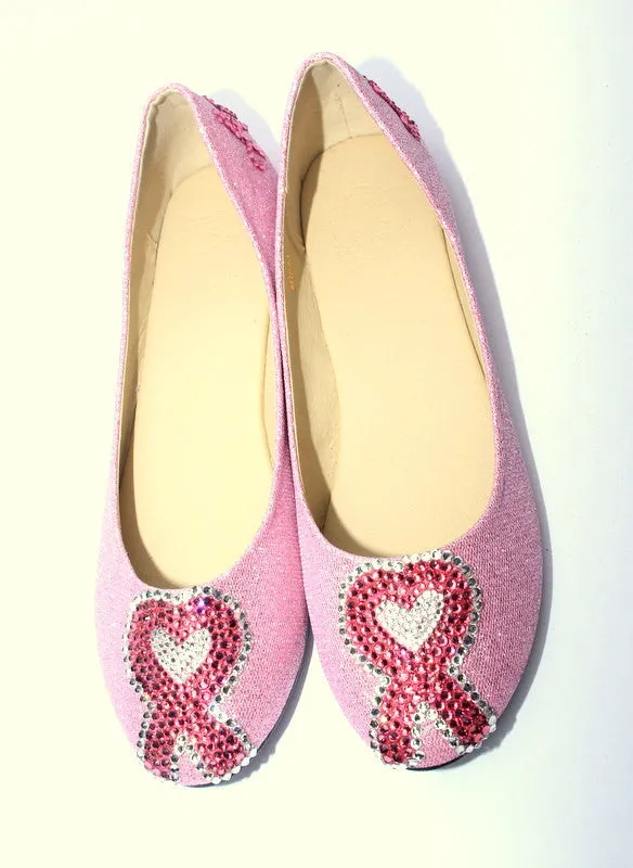 Breast Cancer Heart Ribbon-Custom Crystal Flats