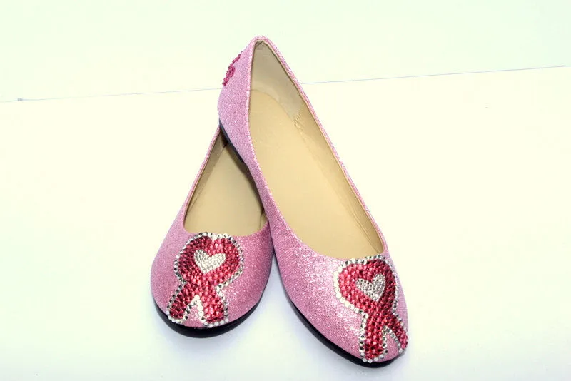 Breast Cancer Heart Ribbon-Custom Crystal Flats