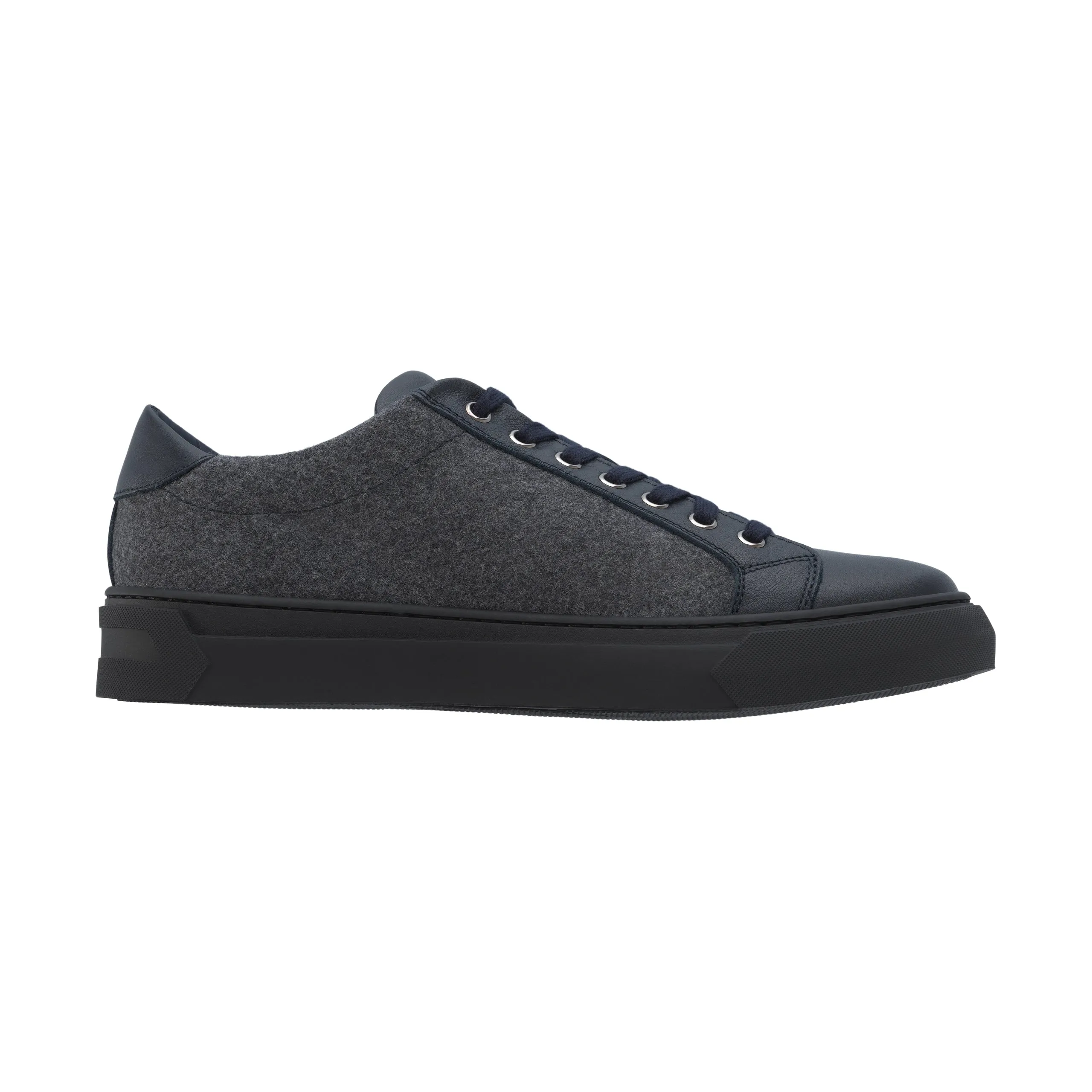 Cashmere and Leather Sneakers in Dark Grey Melange