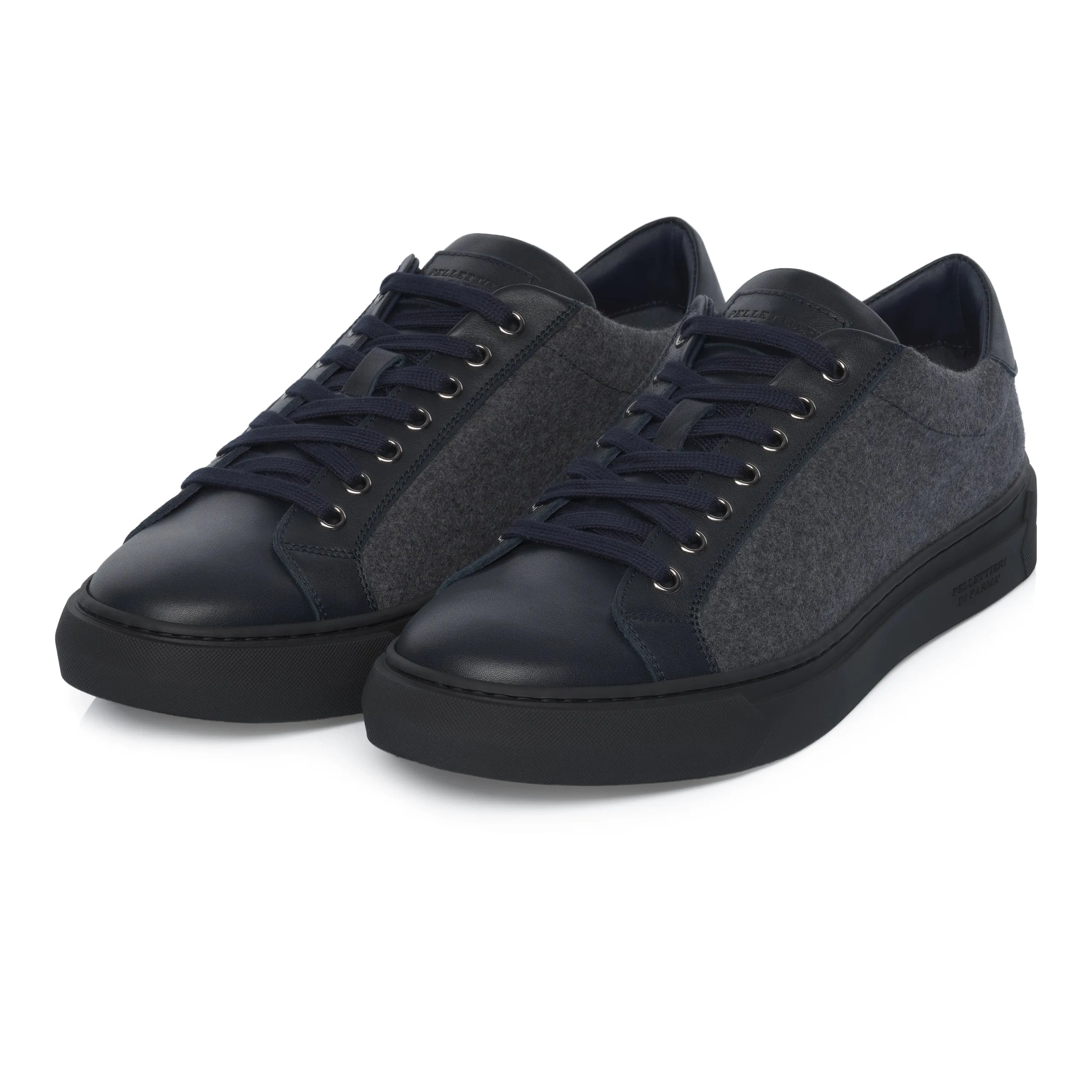 Cashmere and Leather Sneakers in Dark Grey Melange