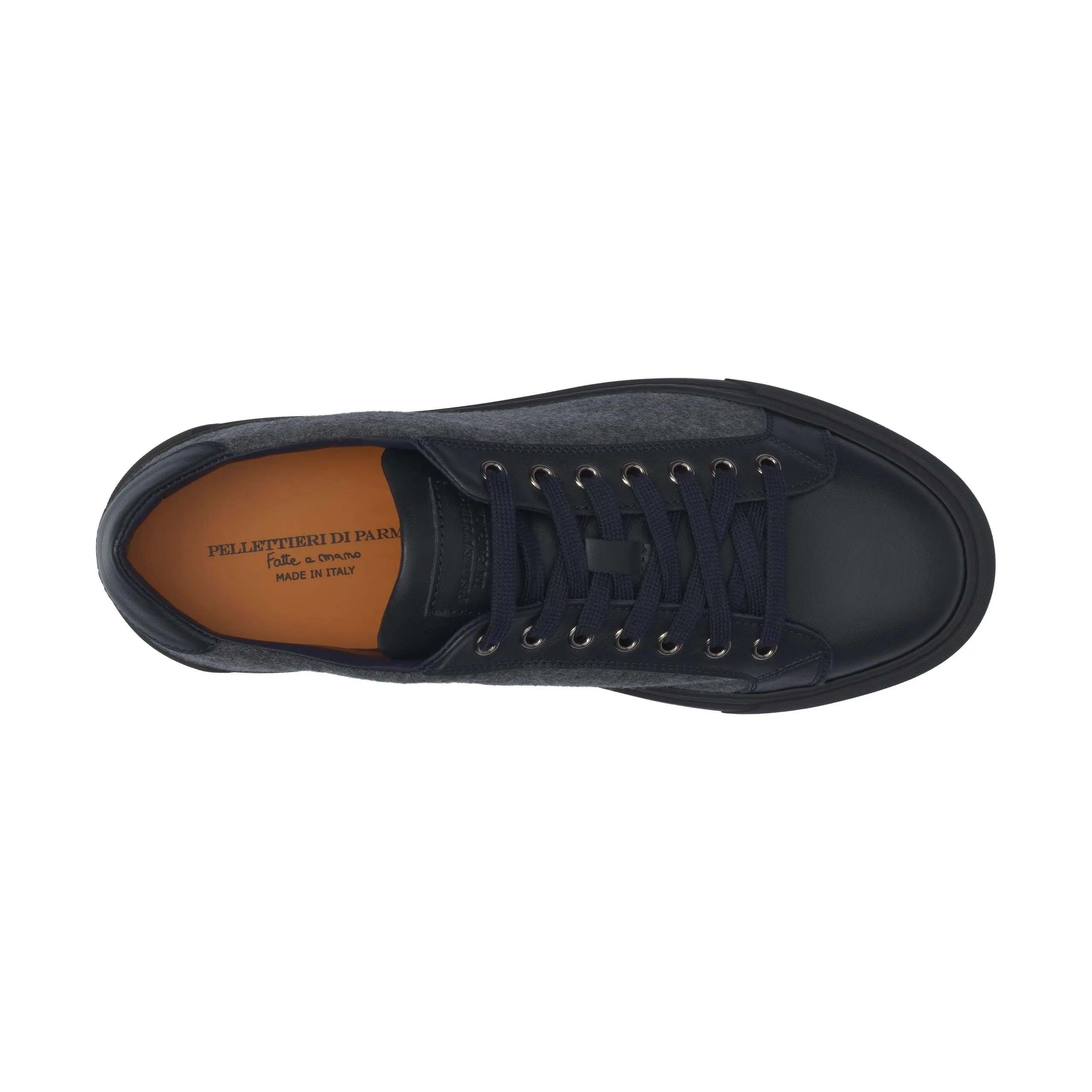 Cashmere and Leather Sneakers in Dark Grey Melange