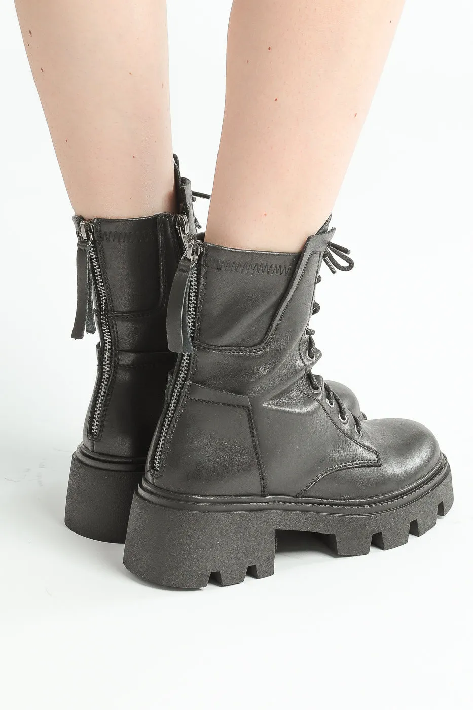 Chunky Leather Lace-Up Combat Boots