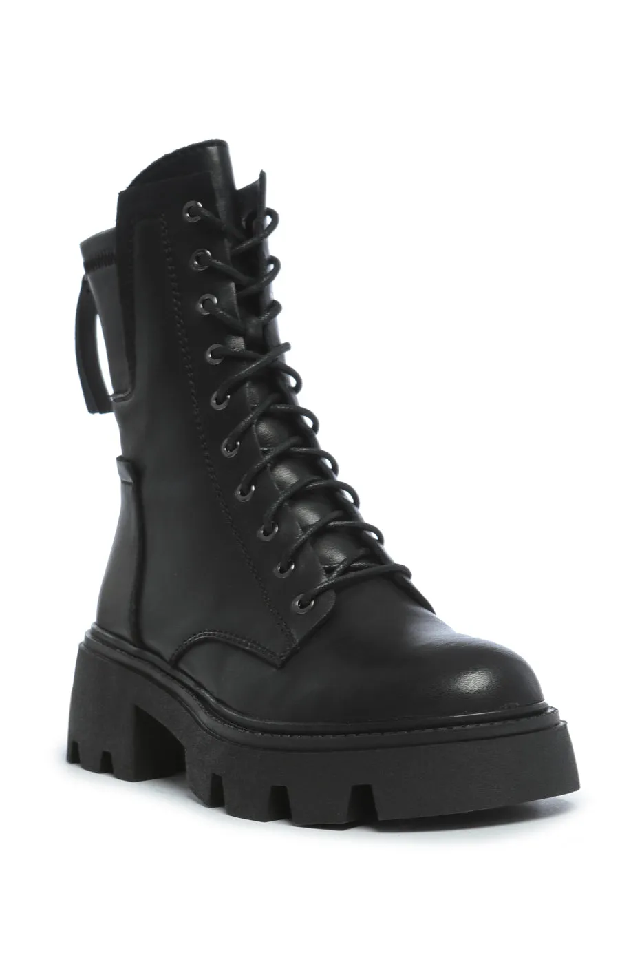 Chunky Leather Lace-Up Combat Boots