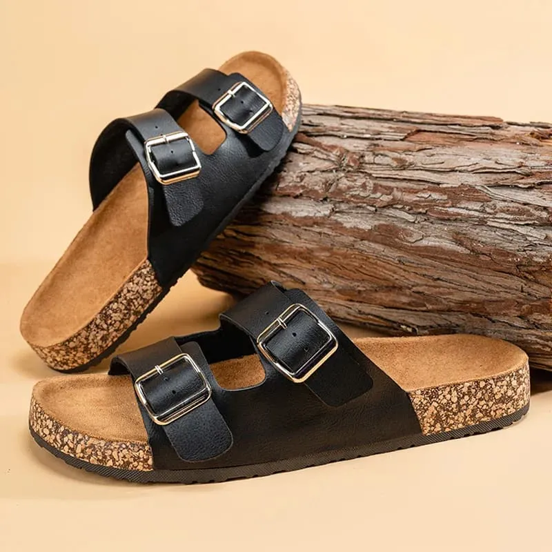 Classic Comfortable Summer Cork Sandals for Men in Black Leather