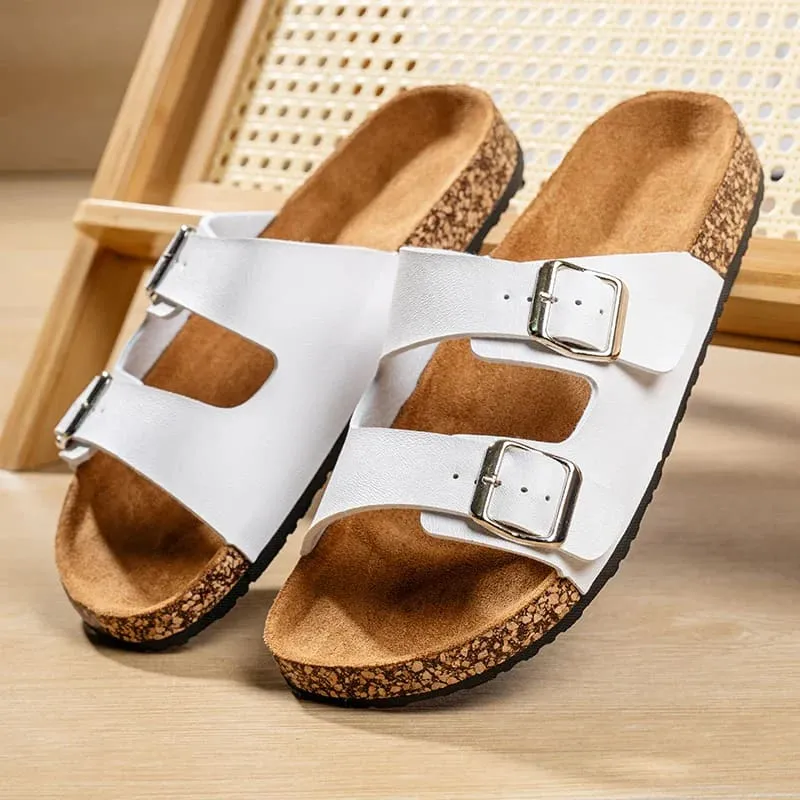 Classic Comfortable Summer Cork Sandals for Men in Black Leather