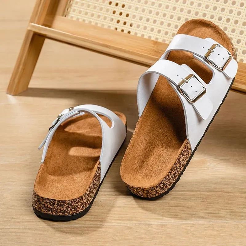 Classic Comfortable Summer Cork Sandals for Men in Black Leather