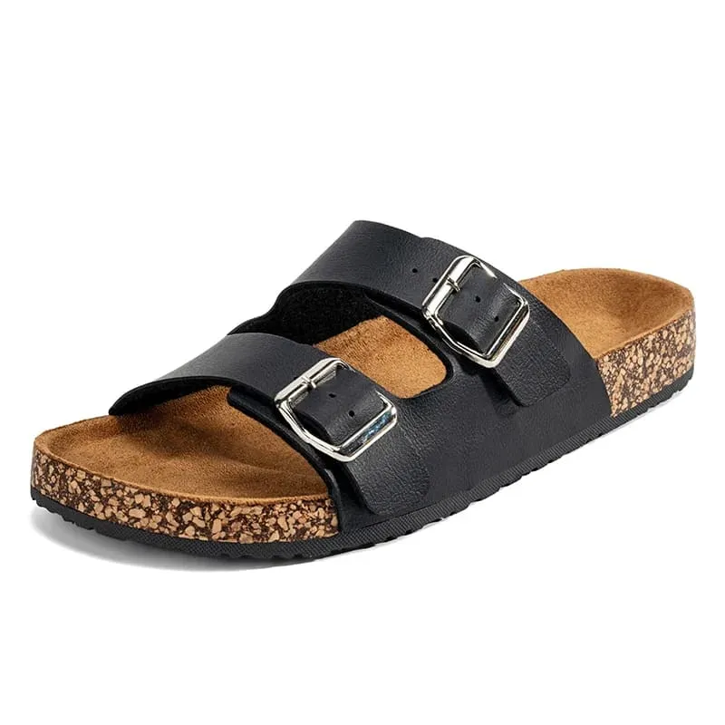 Classic Comfortable Summer Cork Sandals for Men in Black Leather