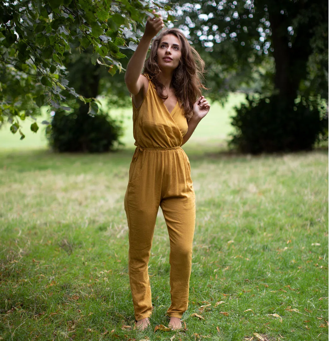 COTTON HIGH WAISTED JUMPSUIT YELLOW