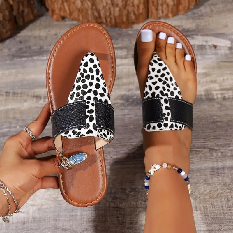 Cow Print Summer Sandals with Camouflage Pattern for Ladies