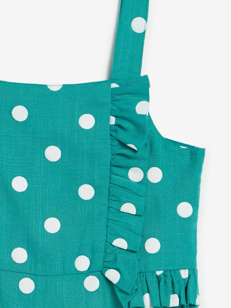 HOP Kids Green Polka-Dotted Jumpsuit