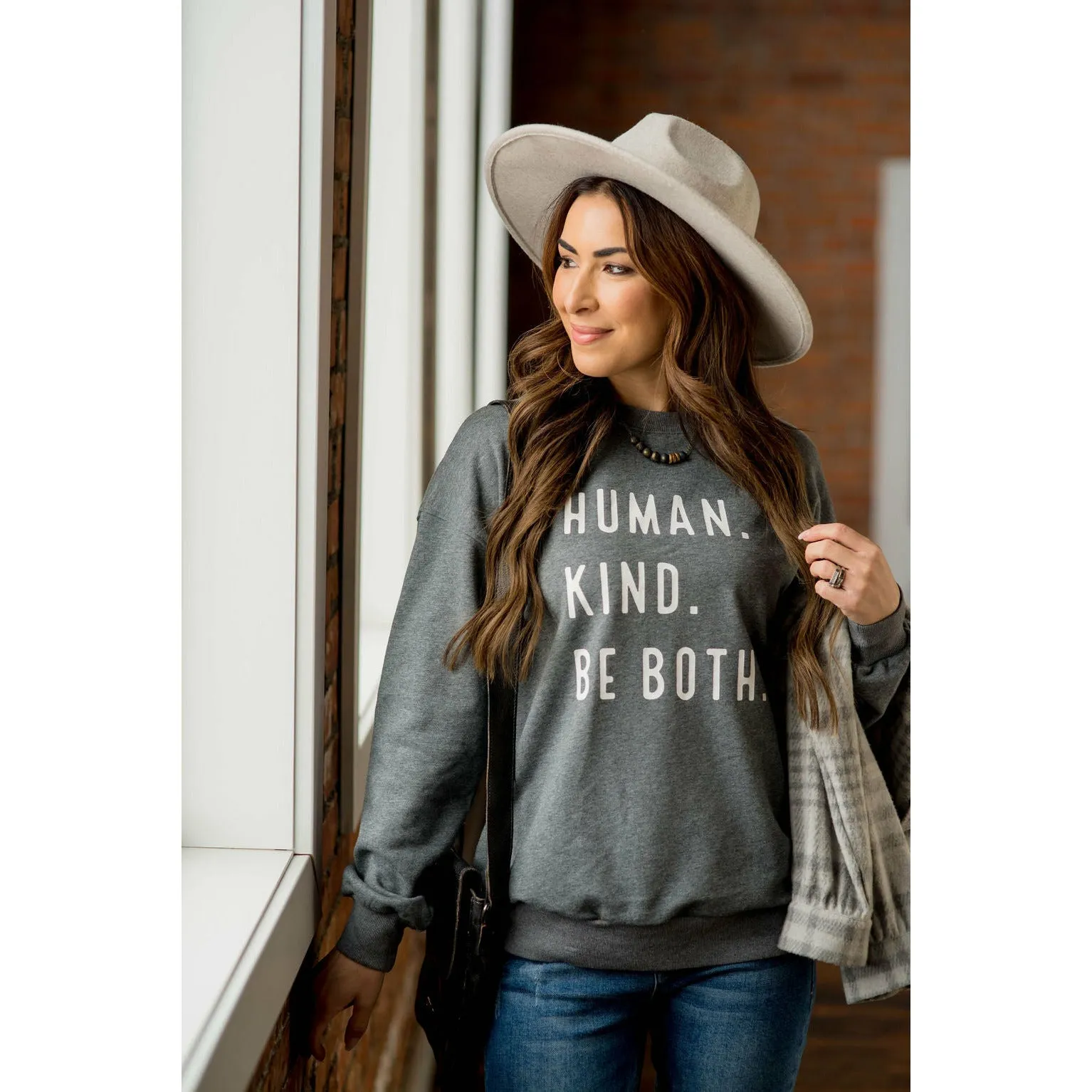 Human. Kind. Be Both. Graphic Crewneck