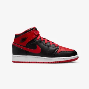 Jordan | AIR JORDAN 1 MID  { BLACK/FIRE RED-WHITE