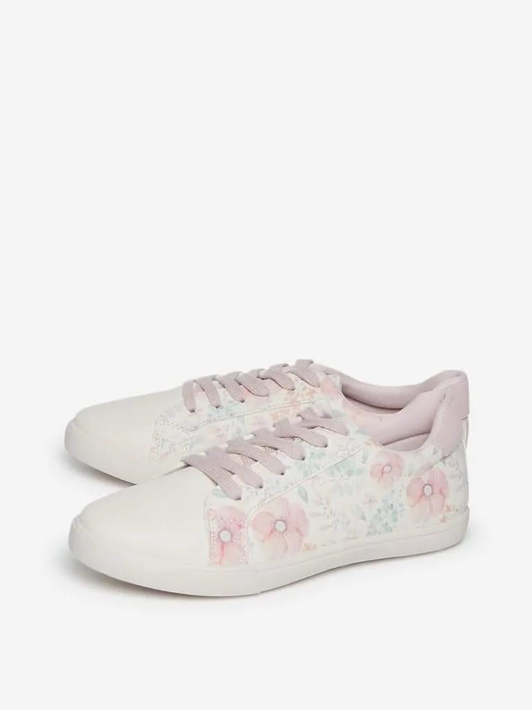 LUNA BLU Beige Floral Pattern Sneakers