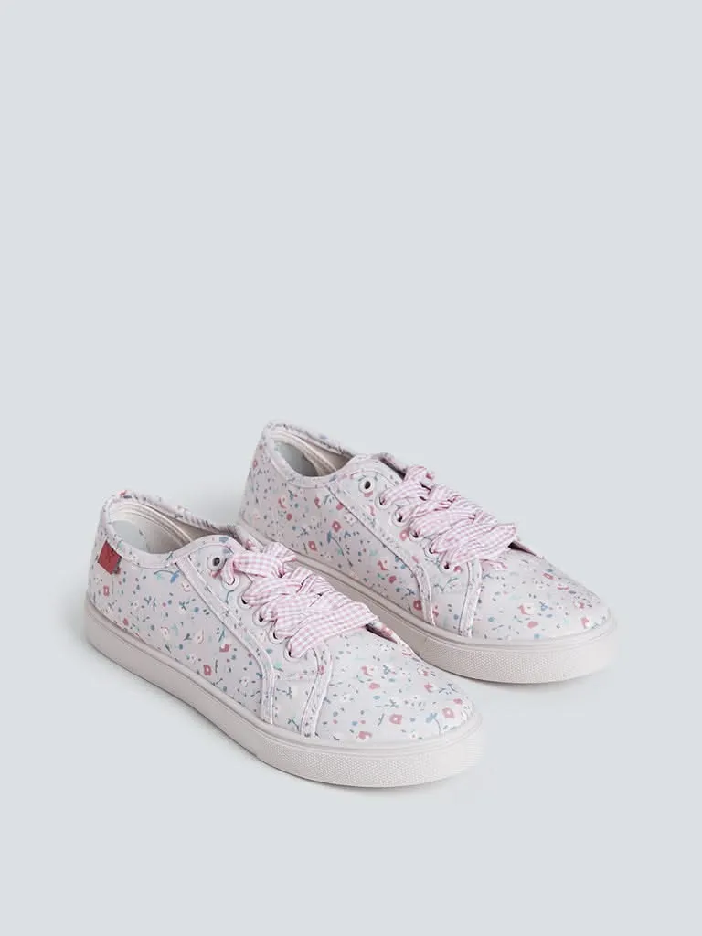 LUNA BLU Blush Pink Floral Printed Sneakers