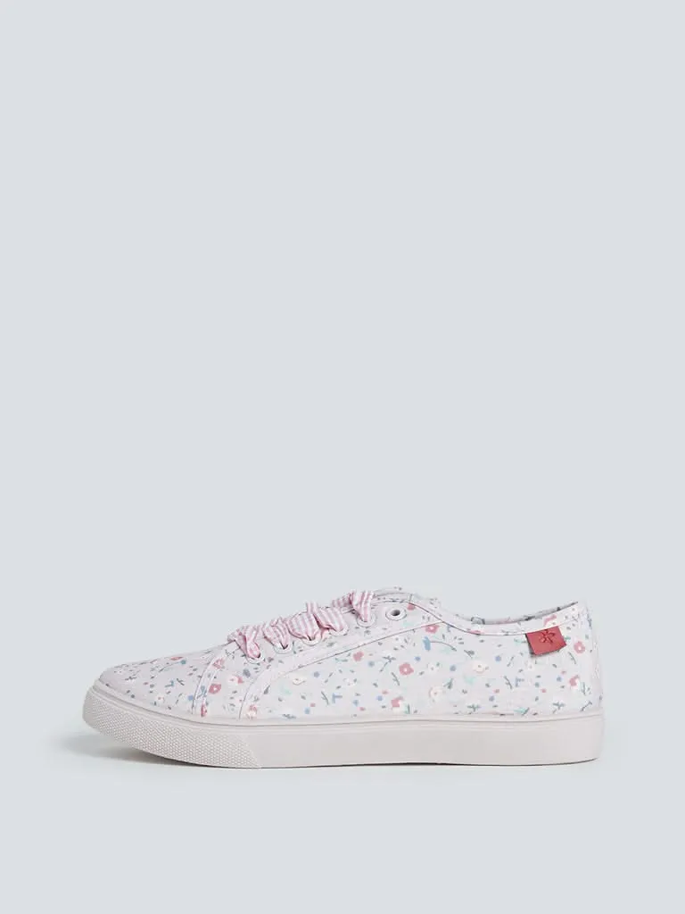 LUNA BLU Blush Pink Floral Printed Sneakers