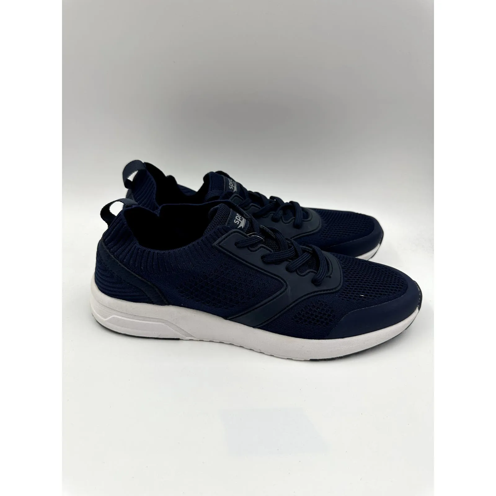 Men's Size 12, Dark Blue Knit Low Top Athletic Sneaker with White Sole