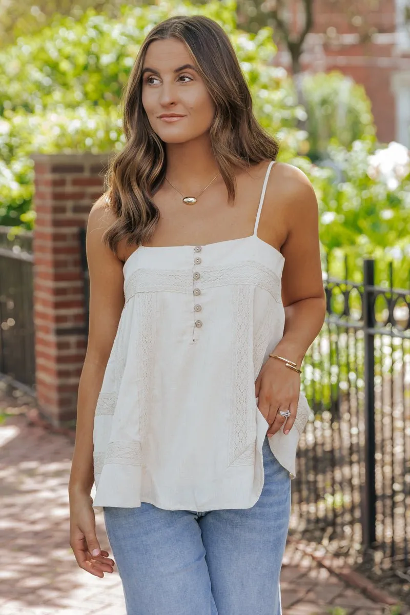 Natural Lace Button Front Top - FINAL SALE