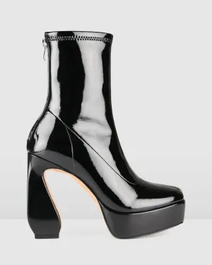 PARK PLATFORM HIGH ANKLE BOOTS BLACK PATENT