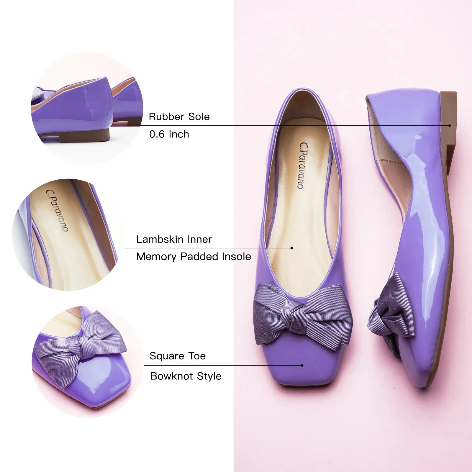 Patent Bow Ballerina Flats (Eva) Purple