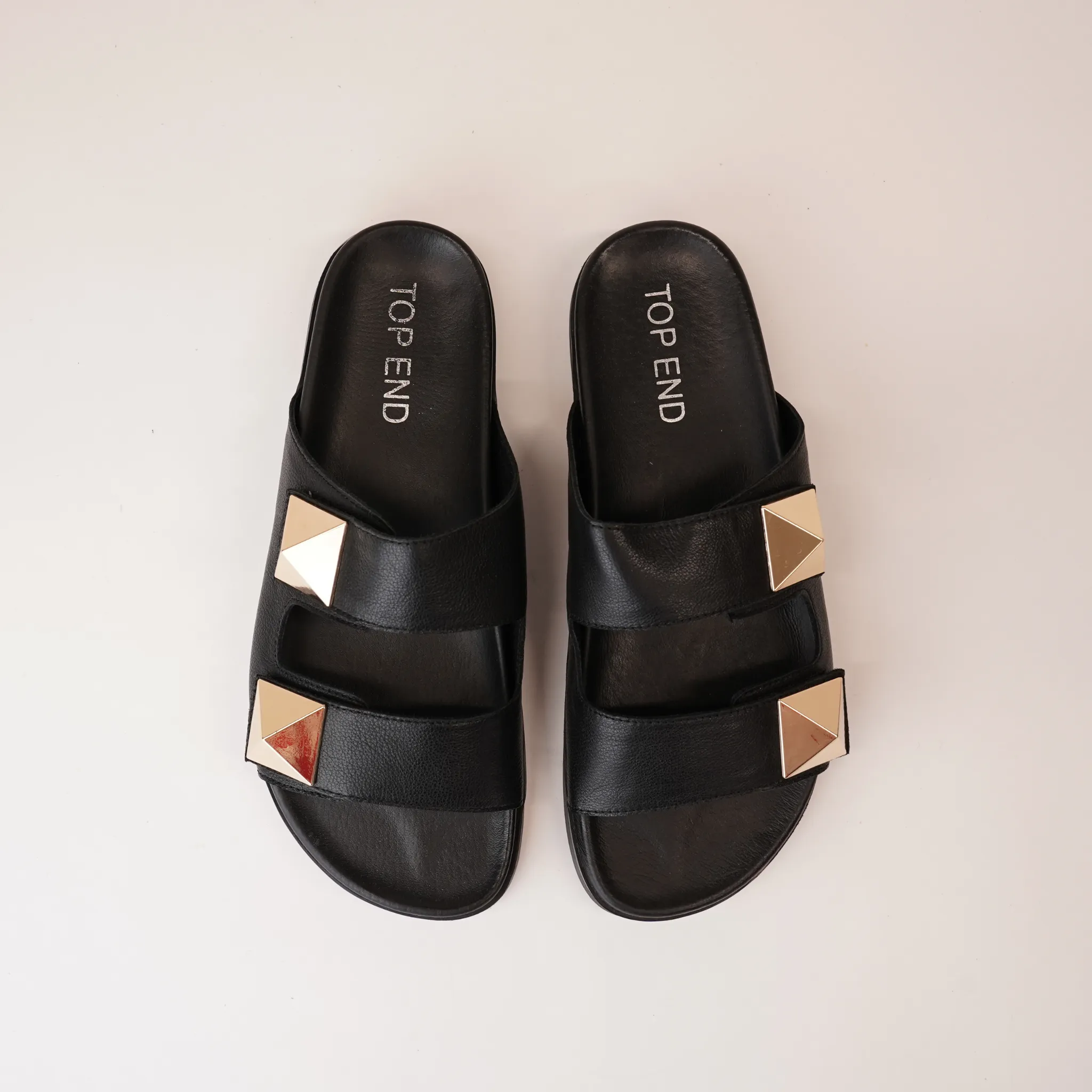 Redding Black Leather Slides