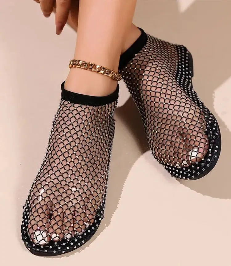 Rhinestone Fishnet Ballerina Flats