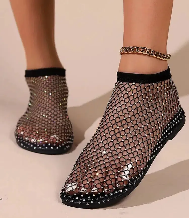 Rhinestone Fishnet Ballerina Flats