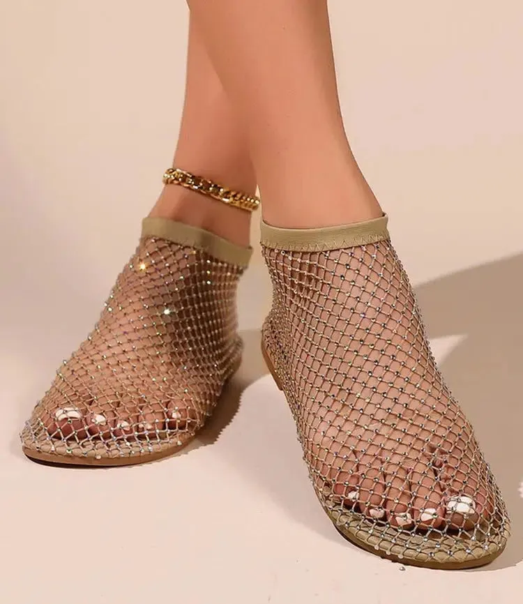 Rhinestone Fishnet Ballerina Flats