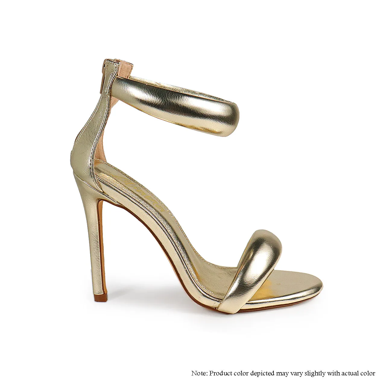 TISHA-112 PUFFY ANKLE-CUFF HIGH HEEL SANDALS - GOLD