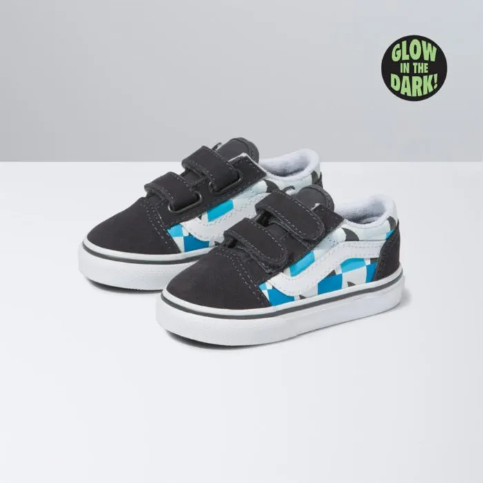 VANS Glow Checkerboard Sharks Old Skool V Baby/Toddler Sneaker