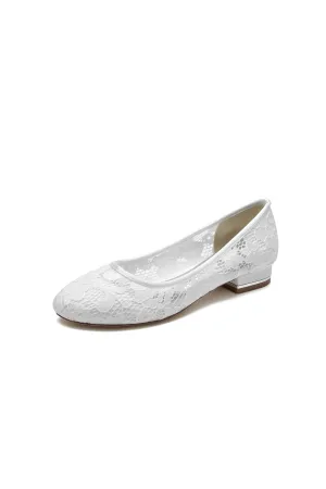 White Lace Open Toe Flats Bridal Shoes