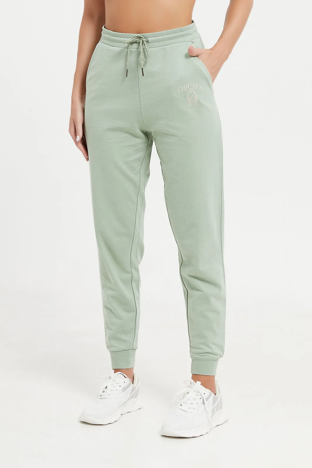 Women Mint Active Pants With Placement Print