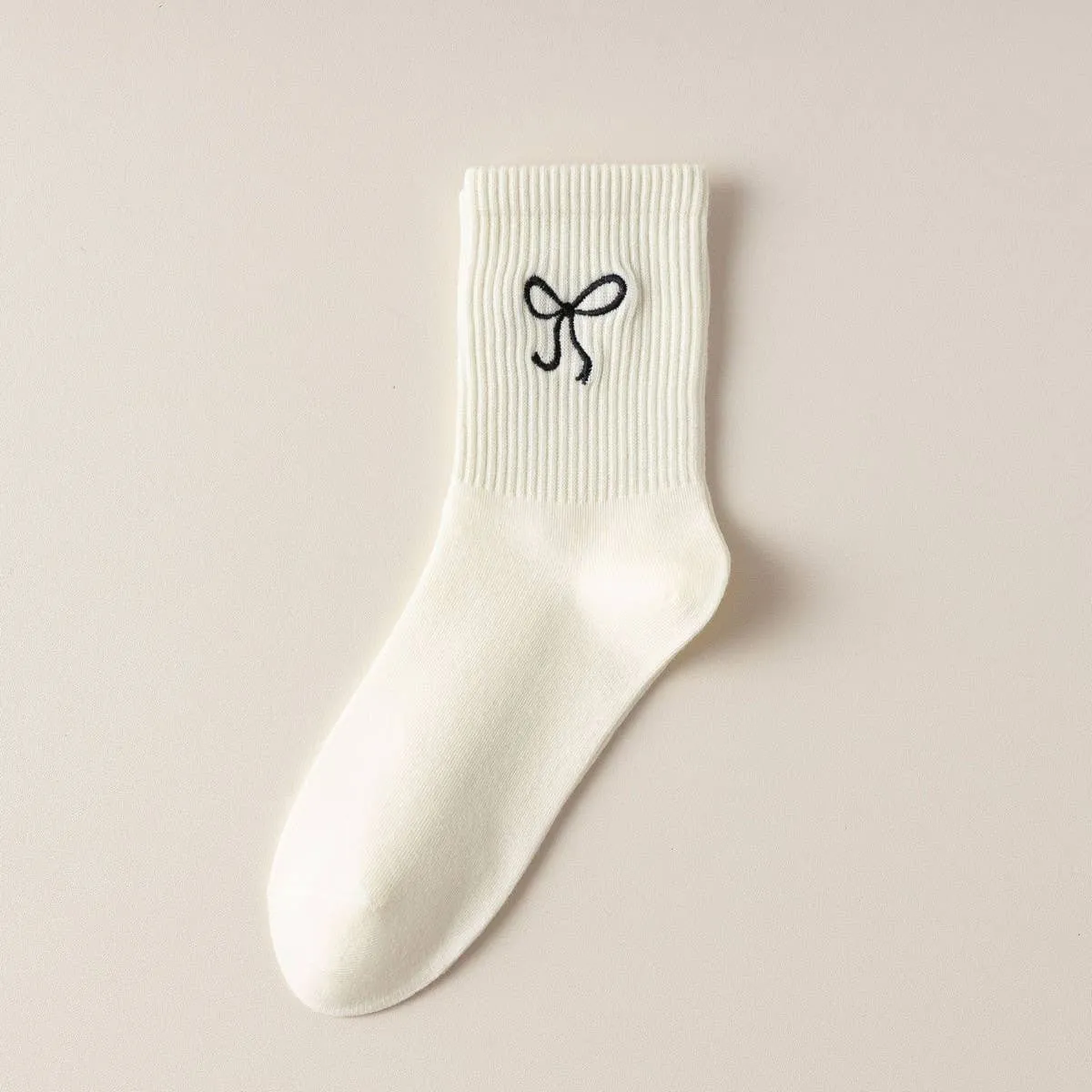 Women's Embroidered Bow Socks - Purple