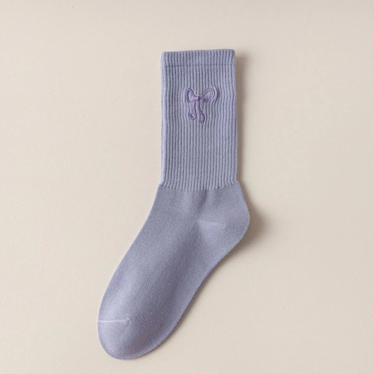 Women's Embroidered Bow Socks - Purple