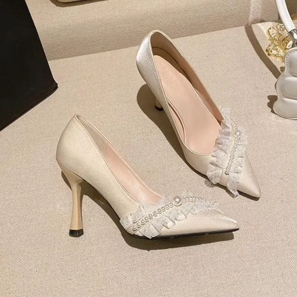 Womens High Heels Wedding Pearl Pump