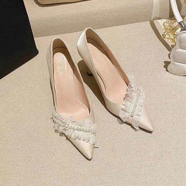 Womens High Heels Wedding Pearl Pump